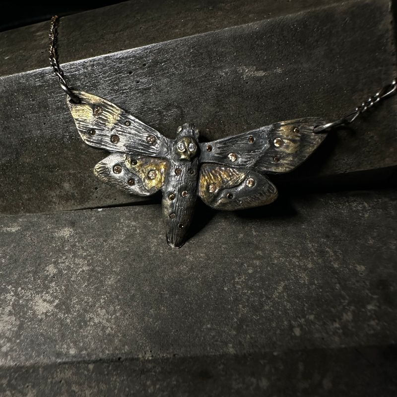Death Head Moth Silver Pendant on Chain