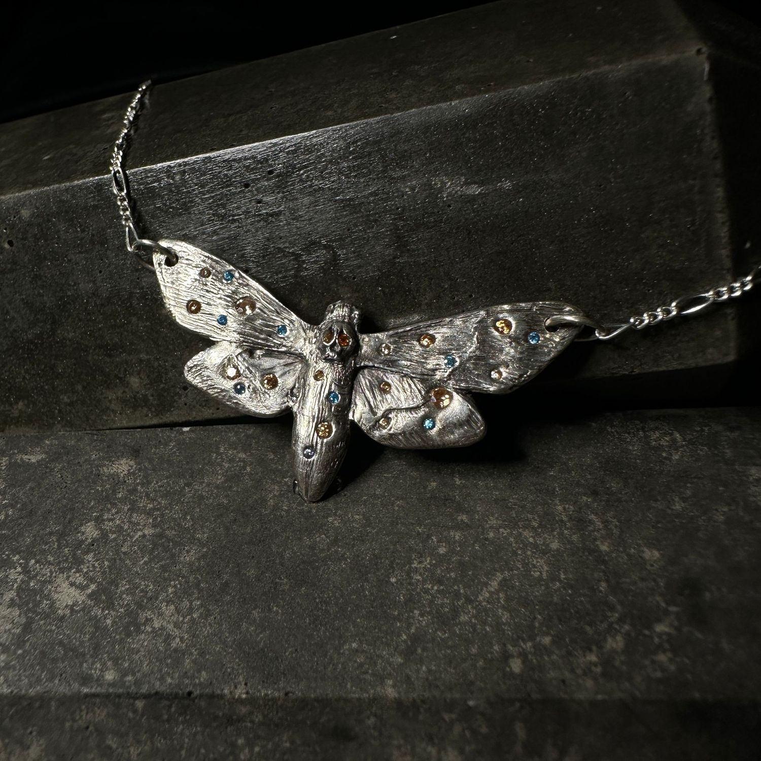 Death Head Moth Silver Pendant on Chain