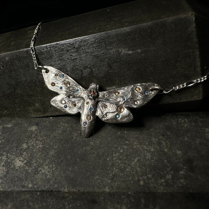 Death Head Moth Silver Pendant on Chain