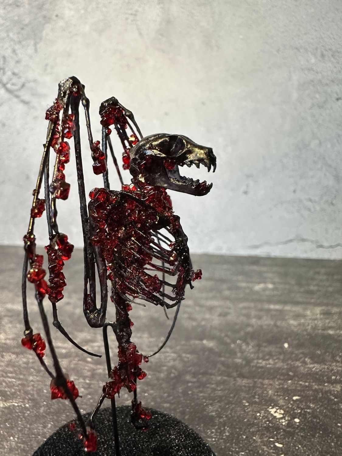 Bat Skeleton (Vegan) with Red Crystals