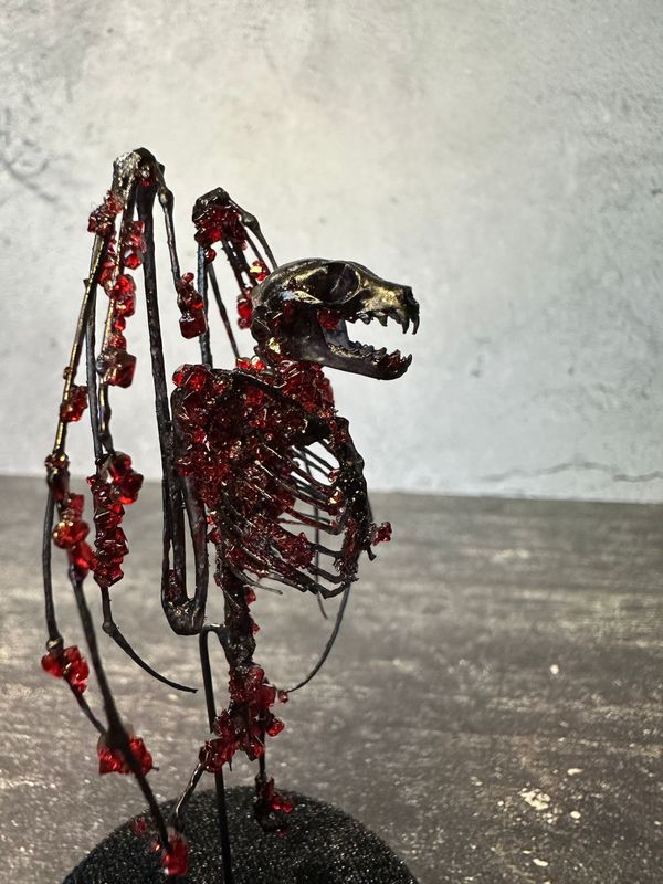 Bat Skeleton (Vegan) with Red Crystals