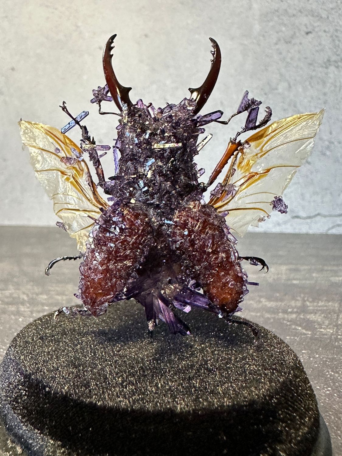 Metallic Stag Beetle with Lavender Crystals