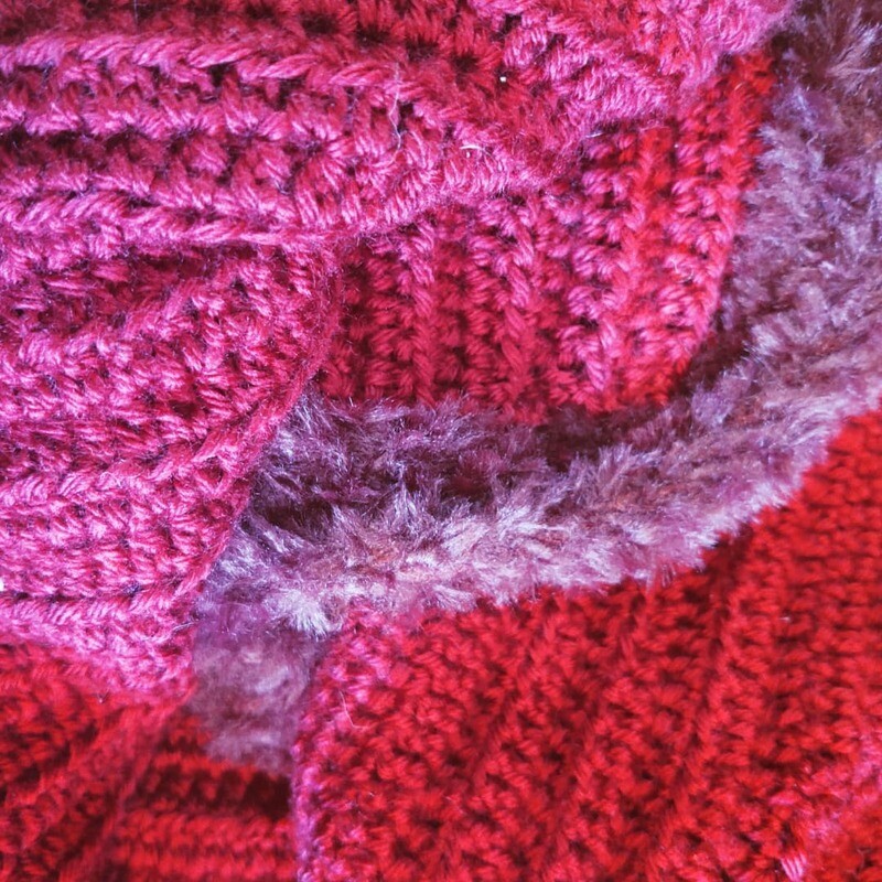 Cranberry Satin & Fur Blanket Scarf