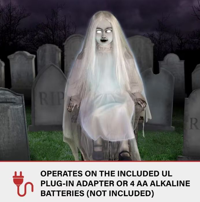 4 FT Premium Talking Halloween Animatronic Darcy the Sitting Tombstone Girl by Tekky IN STOCK