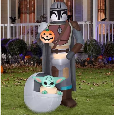 6.5 ft. Tall Air blown-Mandalorian and The Child with Pumpkin-MD Scene-Star Wars IN STOCK