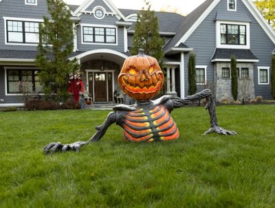 4 FT Groundbreaker EMBERS Pumpkin Skeleton Black Light Reactive Jack-O-Latern IN STOCK