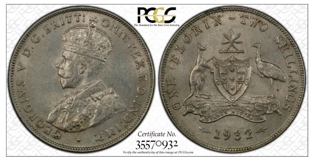 AUSTRALIA 1932 FLORIN PCGS GRADED MS62 RARE KEY DATE OFFERS WELCOME
