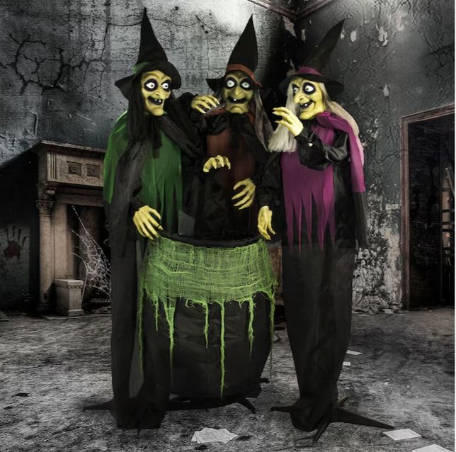 Haunted Hill Farm 5.91-ft Freestanding Talking Lighted Willow, Wilma and Winney the Trio Witch Animatronic