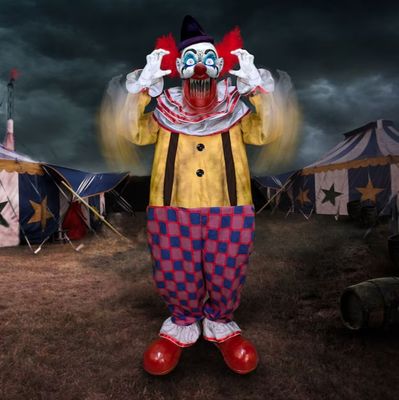 Haunted Hill Farm 6.5-ft Freestanding Motion Activated Talking Lighted Puddin Clown Animatronic