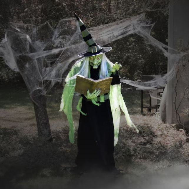 Haunted Hill Farm 6-ft Freestanding Motion Activated Talking Lighted Endora Witch Animatronic