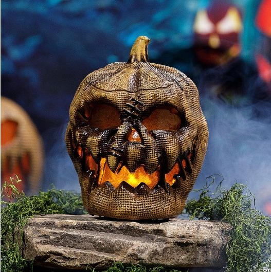 10&quot; Animated Flaming Burlap Pumpkin Halloween Decoration PRE ORDER NOW FOR 2025