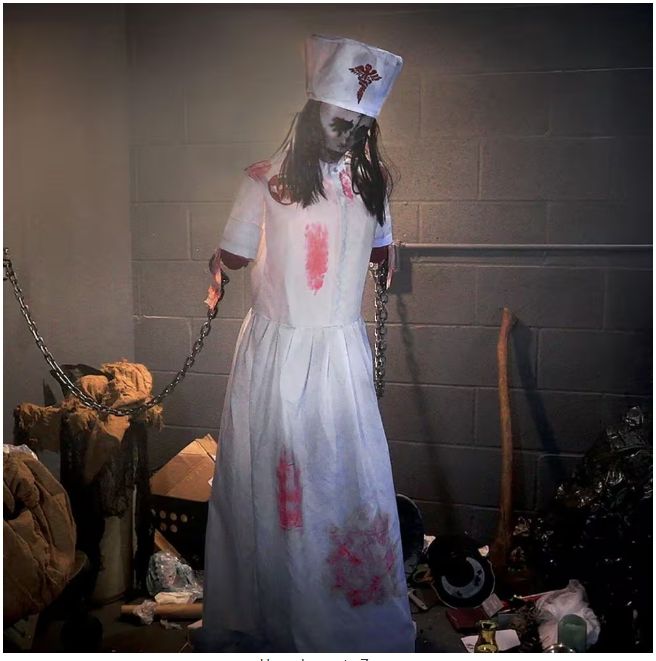 63 in. Life-Size Animatronic Convulsing Nurse by Tekky Halloween Decoration with Motion-Activated Sounds PRE ORDER FOR HALLOWEEN 2026