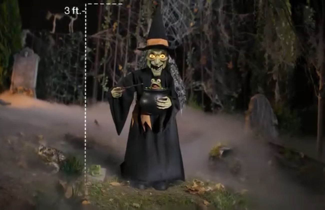 36in Animated Witch with Cauldron and Frog IN STOCK