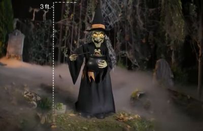 36in Animated Witch with Cauldron and Frog IN STOCK