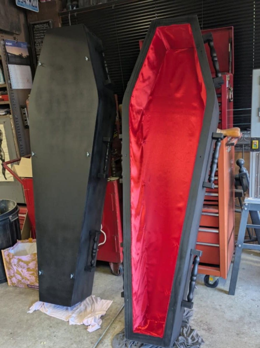 ​180cm Handmade Timber Coffin with choice of 1 Skeleton please see description below