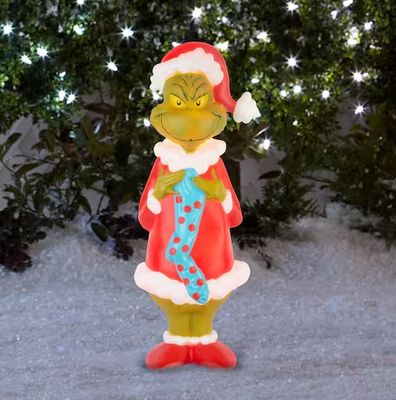 24 in. Lighted Blow Mold Outdoor Decor-Grinch with Seussian Style Stocking-Dr. Seuss pre order now