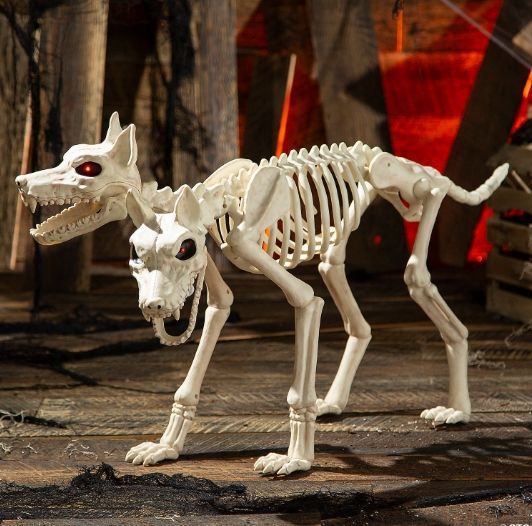 3FT Animated Two-Headed Doberman Dog Skeleton Halloween Decoration IN STOCK