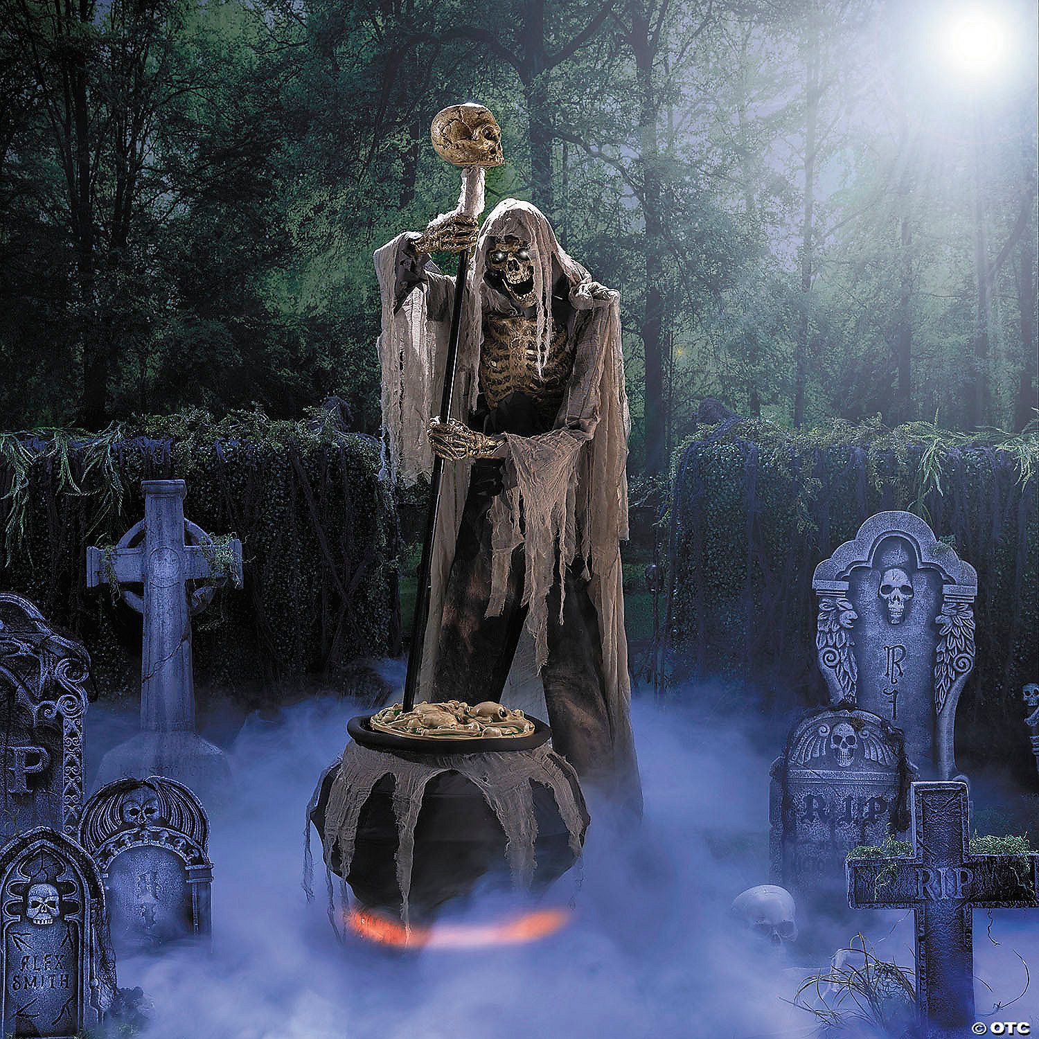 6 Ft. 7&quot; Animated Light-Up Skeleton Stirring Cauldron Halloween Decoration IN STOCK NOW