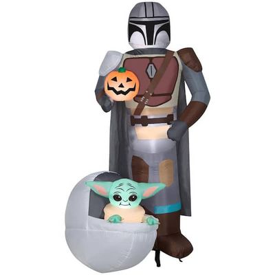 6.5 ft. Tall Air blown-Mandalorian and The Child with Pumpkin-MD Scene-Star Wars IN STOCK