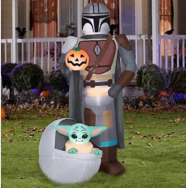 6.5 ft. Tall Air blown-Mandalorian and The Child with Pumpkin-MD Scene-Star Wars IN STOCK