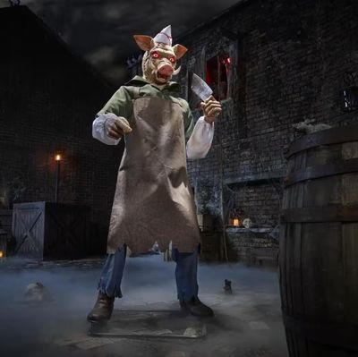 6.5 ft. Gruesome Grounds Animated LED Butcher PRE ORDER FOR HALLOWEEN 2027 OR AIRFREIGHT STILL AVAILABLE FOR 2026 PLEASE ASK FOR PRICING