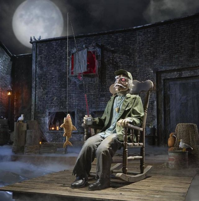 6.5 ft. Dead Water Animated LED Fisherman in Rocking Chair H49 PRE ORDER FOR HALLOWEEN 2027 OR AIRFREIGHT STILL AVAILABLE FOR 2026 PLEASE ASK FOR PRICING