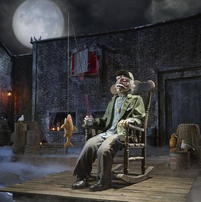 6.5 ft. Dead Water Animated LED Fisherman in Rocking Chair H49 PRE ORDER FOR HALLOWEEN 2027 OR AIRFREIGHT STILL AVAILABLE FOR 2026 PLEASE ASK FOR PRICING
