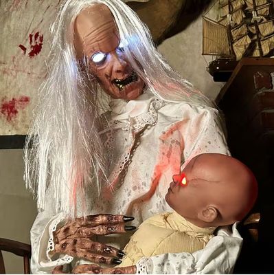 51 in. Life-Size Animatronic Gravely Granny by Tekky Halloween Decoration with Motion-Activated Sounds PRE ORDER FOR HALLOWEEN 2026