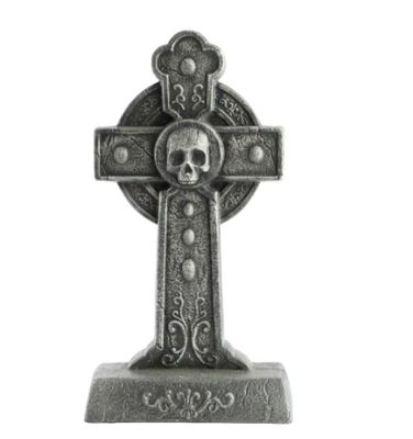 2.5 FT SKULL CROSS TOMBSTONE PRE ORDER FOR HALLOWEEN PRE ORDER NOW FOR 2026