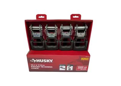 16 ft. 1.25 in. Ratchet Tie-Down Straps with S-Hook (4-Pack) PRE ORDER