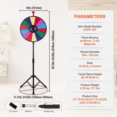 18 in. Spinning Prize Wheel, 14 Slots Spinning Wheel with Height Adjustable Stand, Roulette Wheel with a Dry Erase PRE ORDER 2026