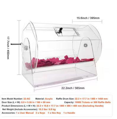 Acrylic Raffle Drum, Professional Raffle Ticket Spinning Cage with 2-Keys, Holds 10,000 Tickets or 300 Raffle Balls PRE ORDER FOR OUR NEXT CONTAINER SHIPMENT MID 2026