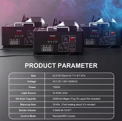 1500-Watt Fog Machine with 24 RGB LED Lights, 2.5-Gallon Capacity, DMX &amp; Wireless Control for Halloween Christmas Party PRE ORDER FOR OUR NEXT CONTAINER SHIPMENT MID 2026