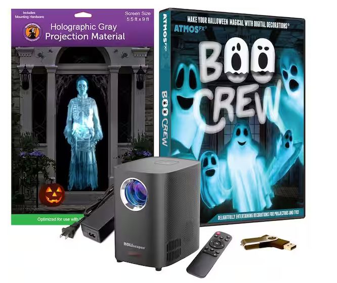USB Projector Kit-AtmosFX Boo Crew USB Projector 5.5 ft. x 9 ft. L Gray Holographic Screen PRE ORDER 2026