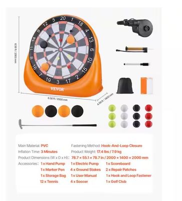 Inflatable Soccer Dart Board, over 6 ft. Giant Board with 4 Kick Balls, 12 Tennis Balls &amp; Pump, 3-Min Setup, Backyard  PRE ORDER FOR OUR NEXT CONTAINER SHIPMENT MID 2026
