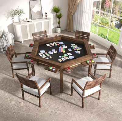 62.2 in. W 4-6-Player Wood Poker Table with Removable Top and Cup and Card Holders PRE ORDER 2026