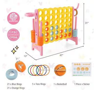 Giant Party Connect Plastic 4-in-a-Row Game, Oversized Jumbo 4-to-Score Game Set w/Quick-release Lever, Yellow PRE ORDER 2026