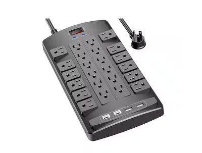 6 ft. Extension Cord Surge Protector Power Strip with 24 Outlets 2 USB-A Ports 2 USB-C Ports Overload Protection PRE ORDER