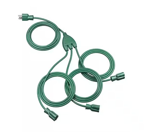 28 ft. (10+6+6+6) 16 / 3 AWG SJTW Outdoor Multi Outlets Extension Cord Splitter with 3-Outlets, Green PRE ORDER