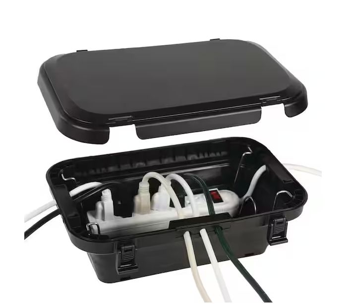 NEWHOUSE ELECTRIC Collapsible Weather Resistant Outdoor Electrical Outlet Box for Extension Cords, 1.12 sq.ft., 14 - 20 AWG - Black PRE ORDER