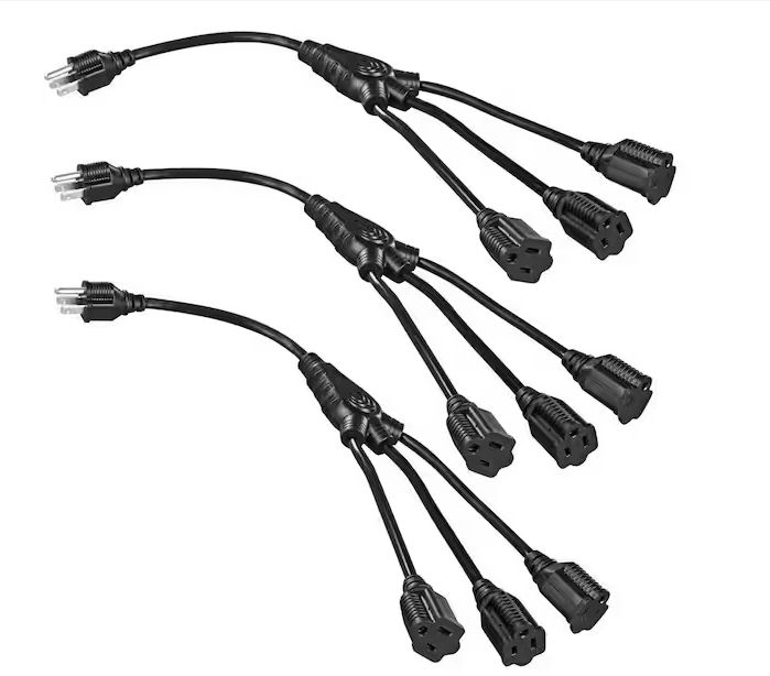 DEWENWILS 1.5 ft. 16/3 Heavy Duty SJTW Indoor/Outdoor Extension Cord Splitter 1 to 3, Black PRE ORDER