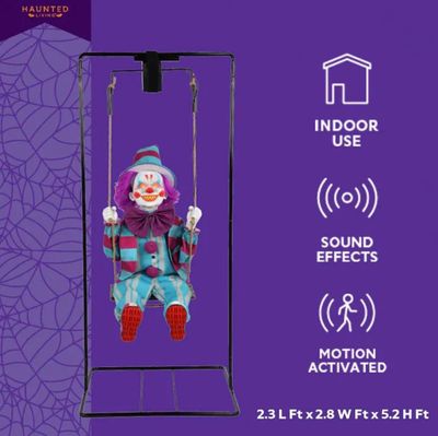 5-FT MOTION ACTIVATED LAUGHING SWINGNG CLOWN PRE ORDER FOR HALLOWEEN 2026