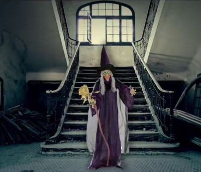 Shop Haunted Hill Farm 6 ft. Animatronic Witch with Broomstick, Lights and Sound, Indoor or Covered Outdoor Halloween Decoration PRE ORDER NOW