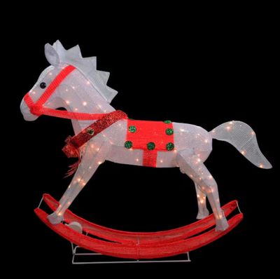 36 in. Lighted and Animated Glistening Rocking Horse Christmas Yard Art Decoration PRE ORDER CHRISTMAS