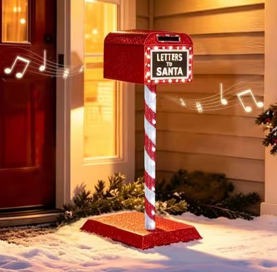 5 ft. Lighted Musical Christmas Mailbox Decoration with Motion and Mail Sensor, Red  PRE ORDER CHRISTMAS