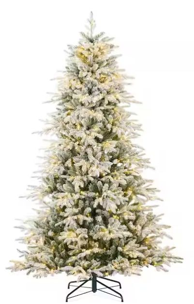 6.5 ft. Green Pre-Lit LED Flocked Full Aspen Noble Fir Artificial Christmas Tree with 450 Color + Clear Lights PRE ORDER FOR CHRISTMAS