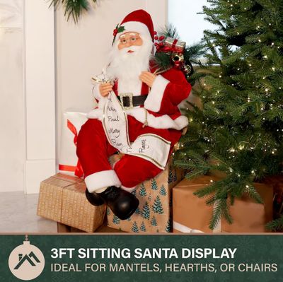 Fraser Hill Farm 4-ft Sitting Santa with Gifts PRE ORDER NOW FOR CHRISTMAS 2026