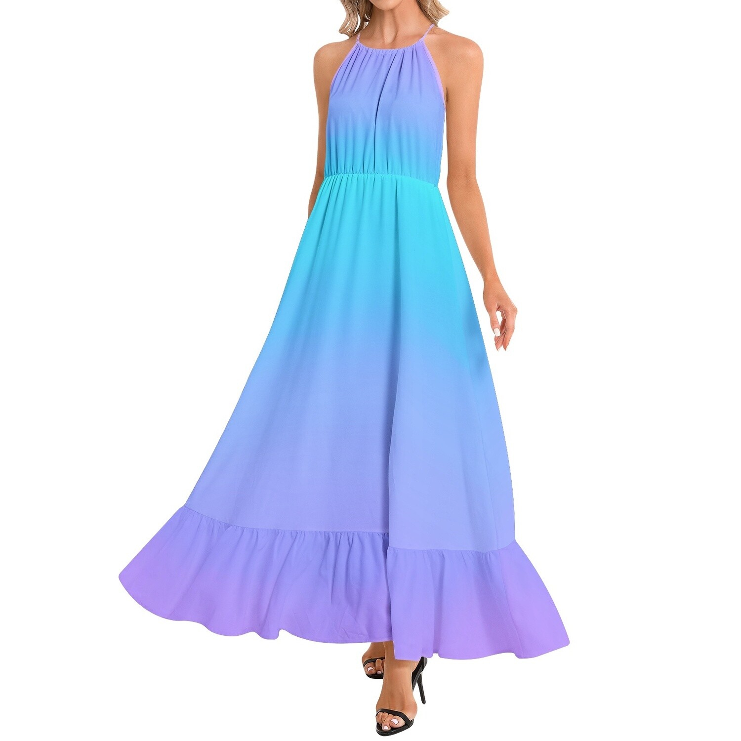 PEACOCK Ombre Halter Neck Maxi Dress