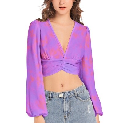 SONYA Vibrant V-Neck Lantern Sleeve Crop Top