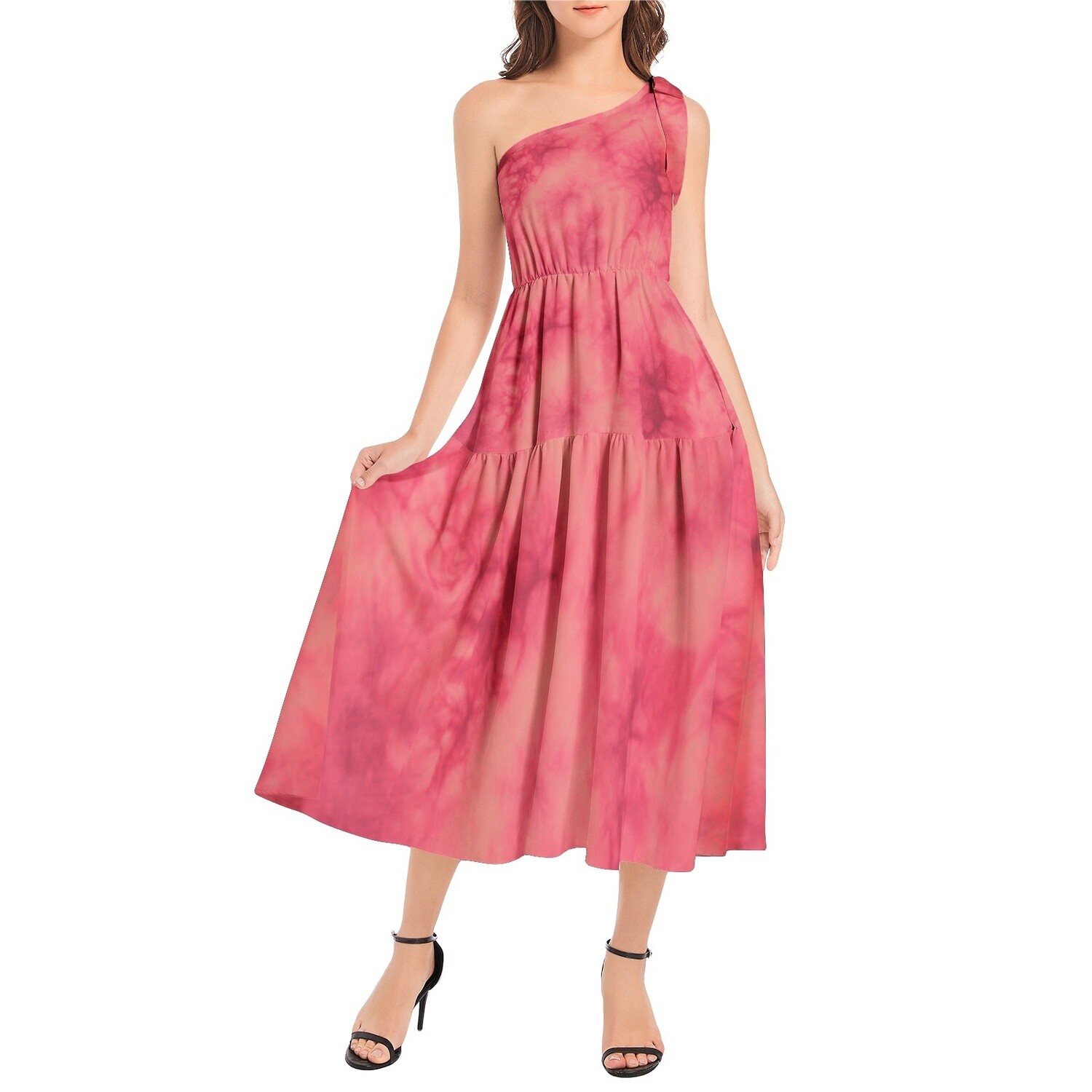 HELLI Ruffle Hem One Shoulder Midi Dress